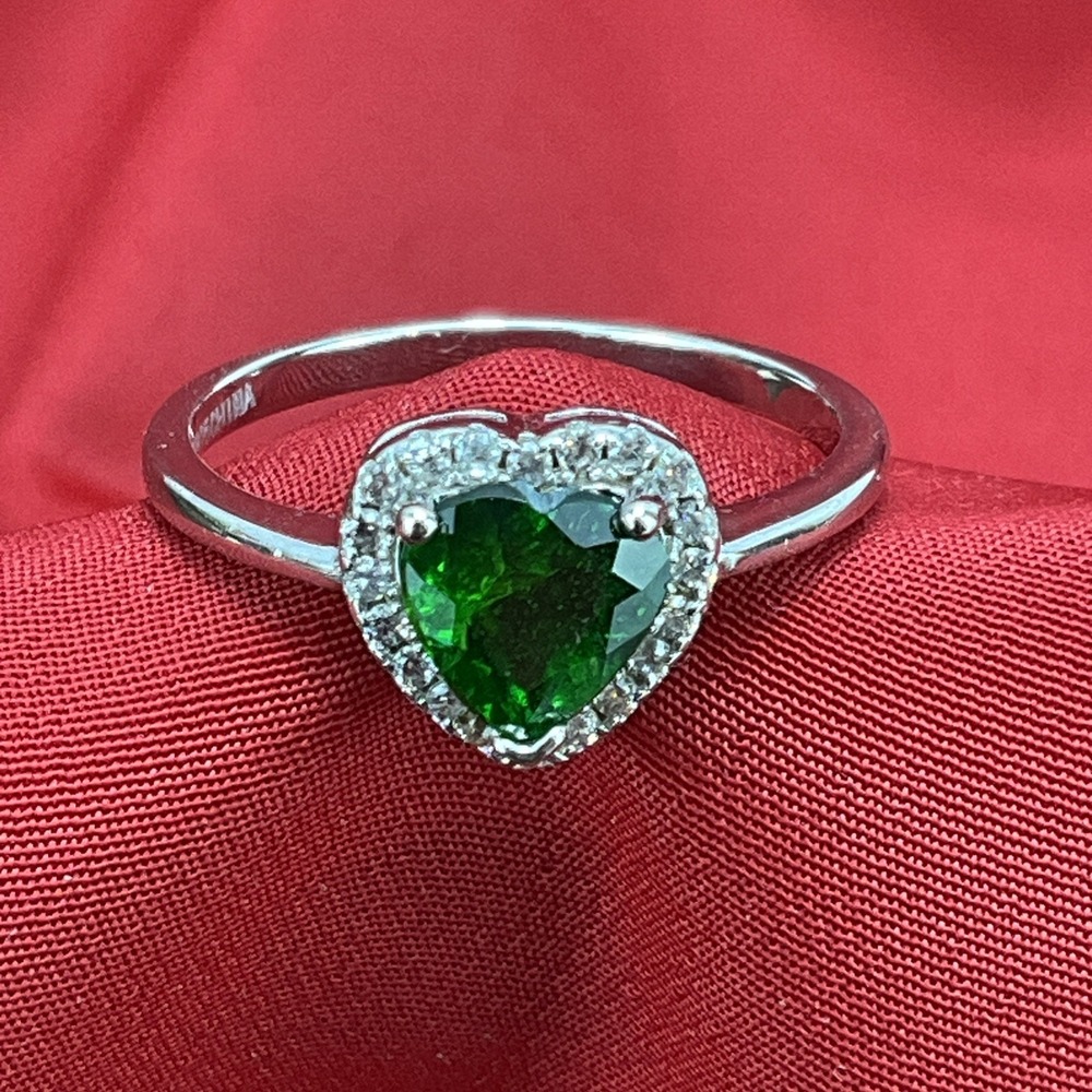 Green CZ Love Heart Promise Polished Ring .925 Sterling Silver Band‎ Sz 8.25